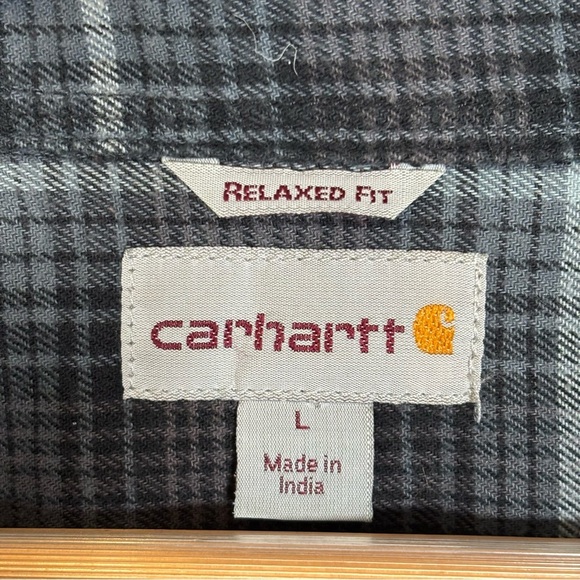 Carhartt Long Sleeve Button-Down Flannel Plaid Shirt-Gray/Blue-Men Large - Picture 3 of 5